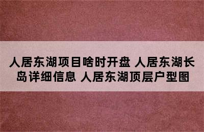 人居东湖项目啥时开盘 人居东湖长岛详细信息 人居东湖顶层户型图